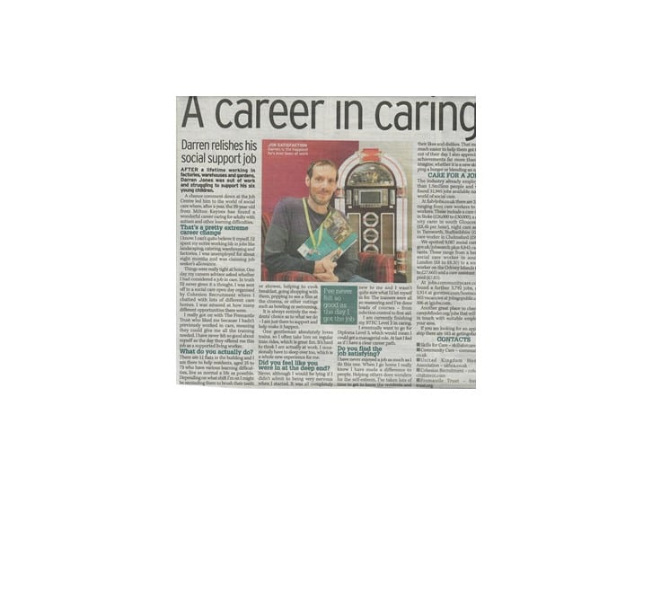 Daily mirror article - career in caring